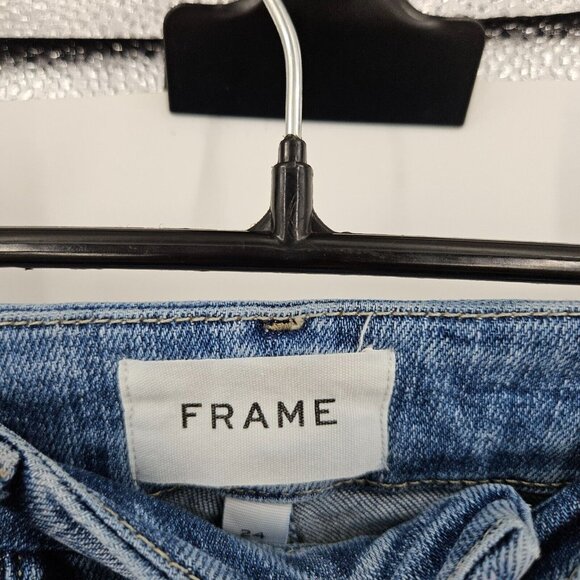 Frame Jeans Blue Jadite Le Crop Mini Boot Mid Rise Medium Wash Stretch Denim 24 - Picture 4 of 7